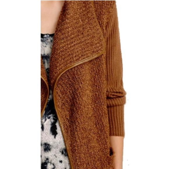 Anthropologie Mixed Knit Cardigan Large 10 12 Brown Boucle FNT Ribbed BACK NWT - Picture 5 of 12
